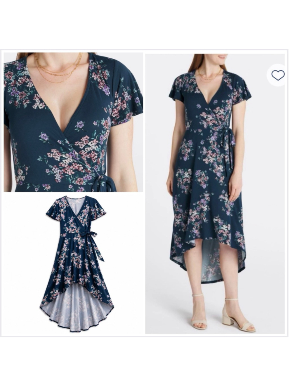 NWT Fortune + Ivy Irene Floral High Low Wrap Maxi Dress Navy Pink Size M
